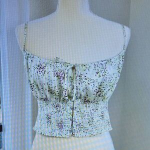 Aritzia Little Moon Toola Cami Womens L Green Smocked Tank Cropped Japan Fabric